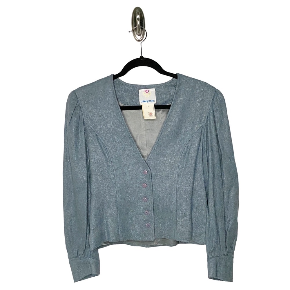 VINTAGE COLLEGE TOWN LIGJT PERIWINKLE BLUE LINED SHORT BLAZER SIZE 8
